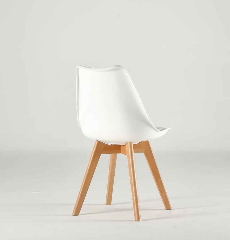 Set de 4 Sillas Fyn, Blanco, Diseño Minimalista con Espaldar, Cojín y Patas de Madera