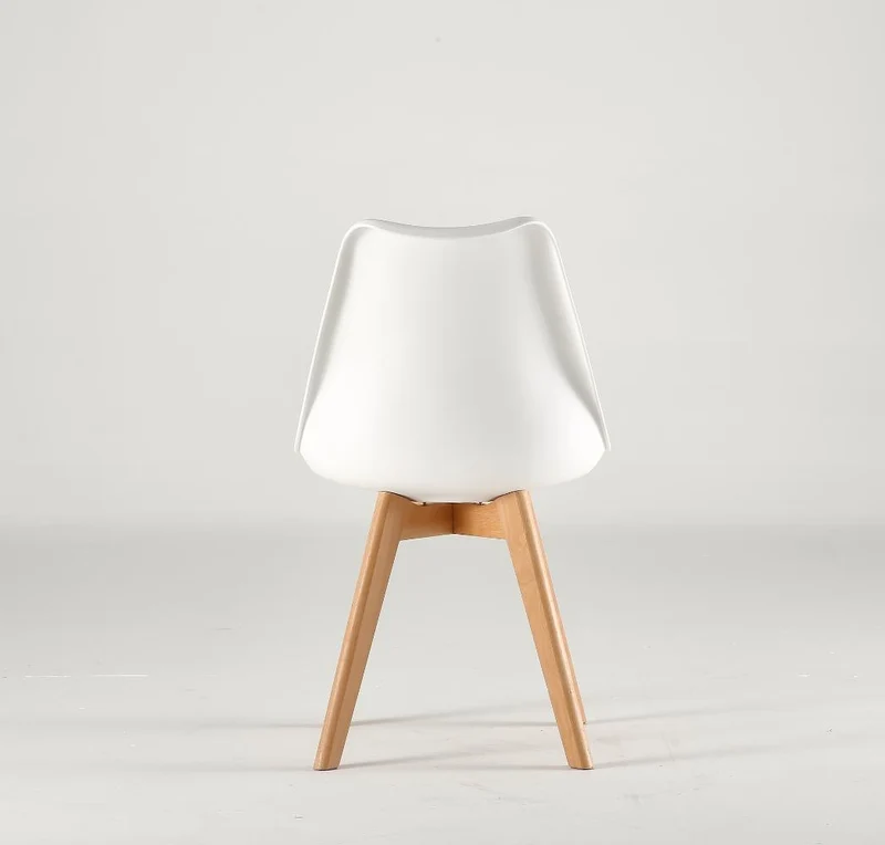 Set de 4 Sillas Fyn, Blanco, Diseño Minimalista con Espaldar, Cojín y Patas de Madera