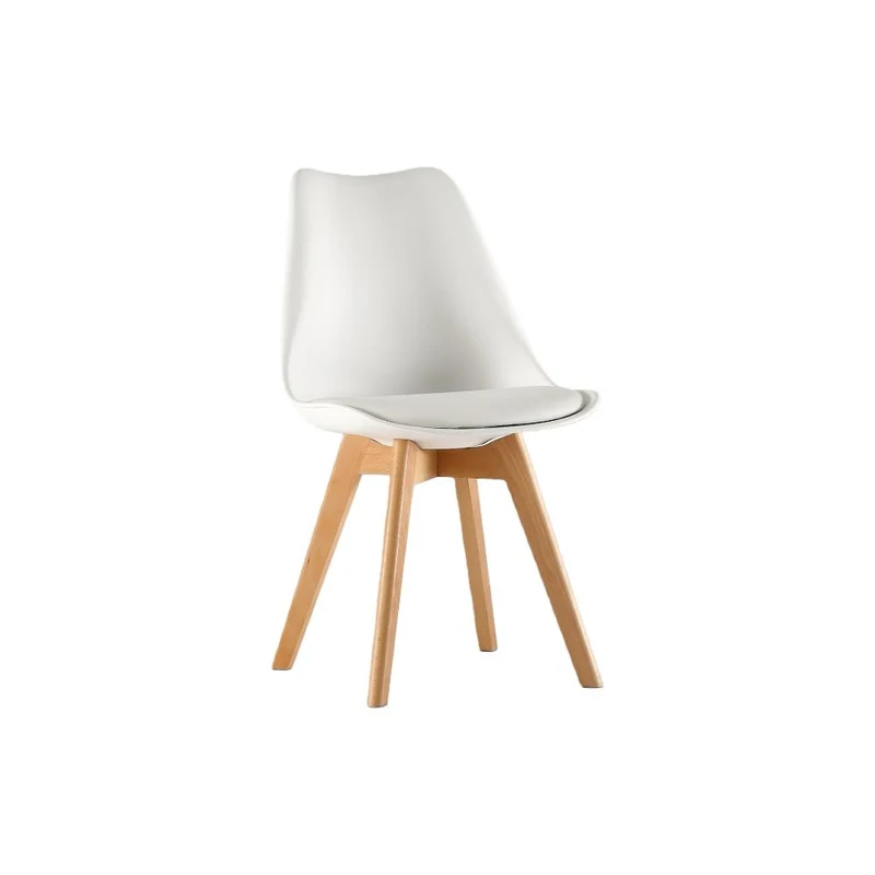 Set de 4 Sillas Fyn, Blanco, Diseño Minimalista con Espaldar, Cojín y Patas de Madera