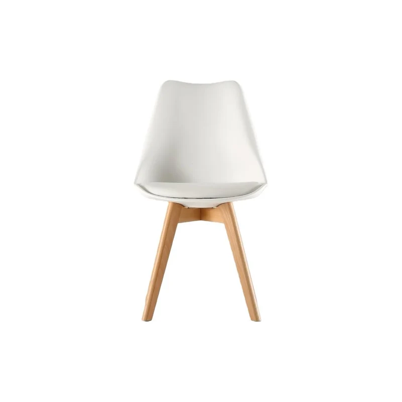 Set de 4 Sillas Fyn, Blanco, Diseño Minimalista con Espaldar, Cojín y Patas de Madera