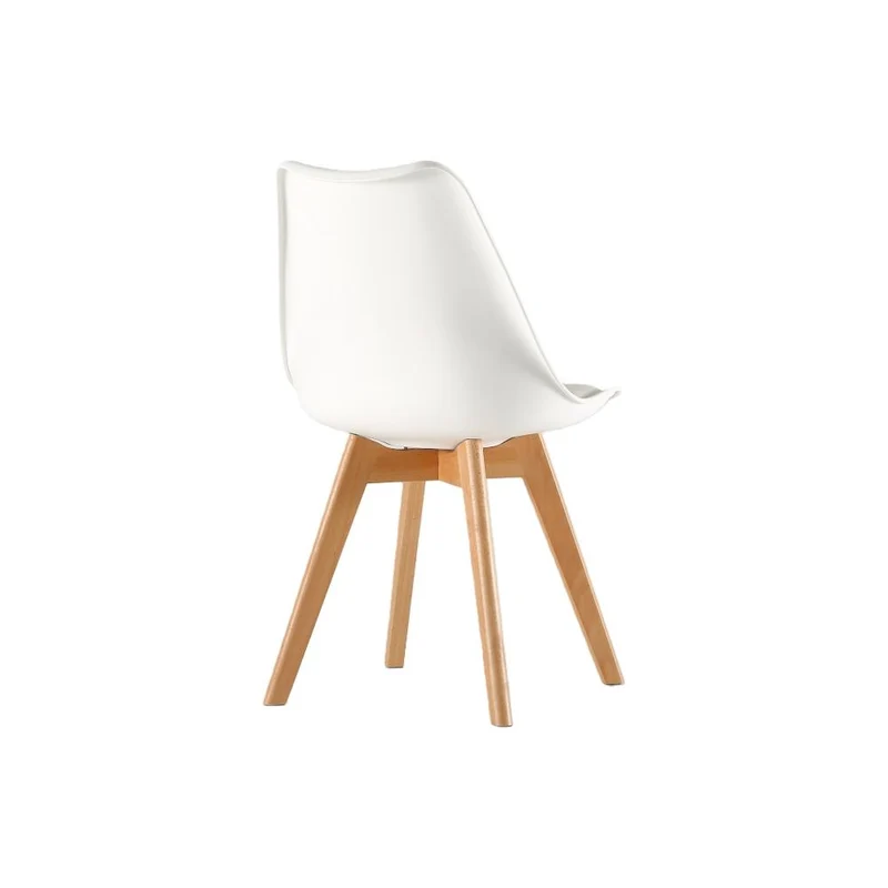 Set de 4 Sillas Fyn, Blanco, Diseño Minimalista con Espaldar, Cojín y Patas de Madera