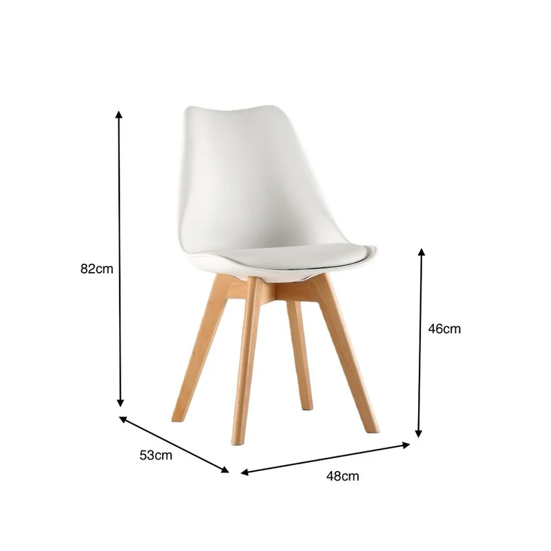 Set de 4 Sillas Fyn, Blanco, Diseño Minimalista con Espaldar, Cojín y Patas de Madera