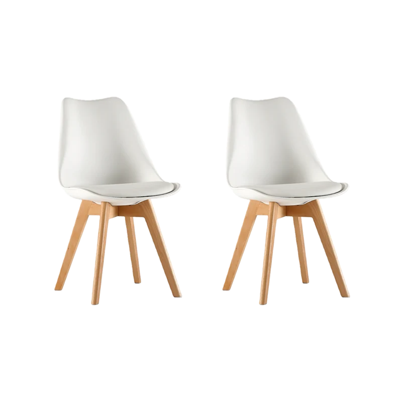 Set de 2 Sillas Fyn, Blanco, Diseño Minimalista con Espaldar, Cojín y Patas de Madera