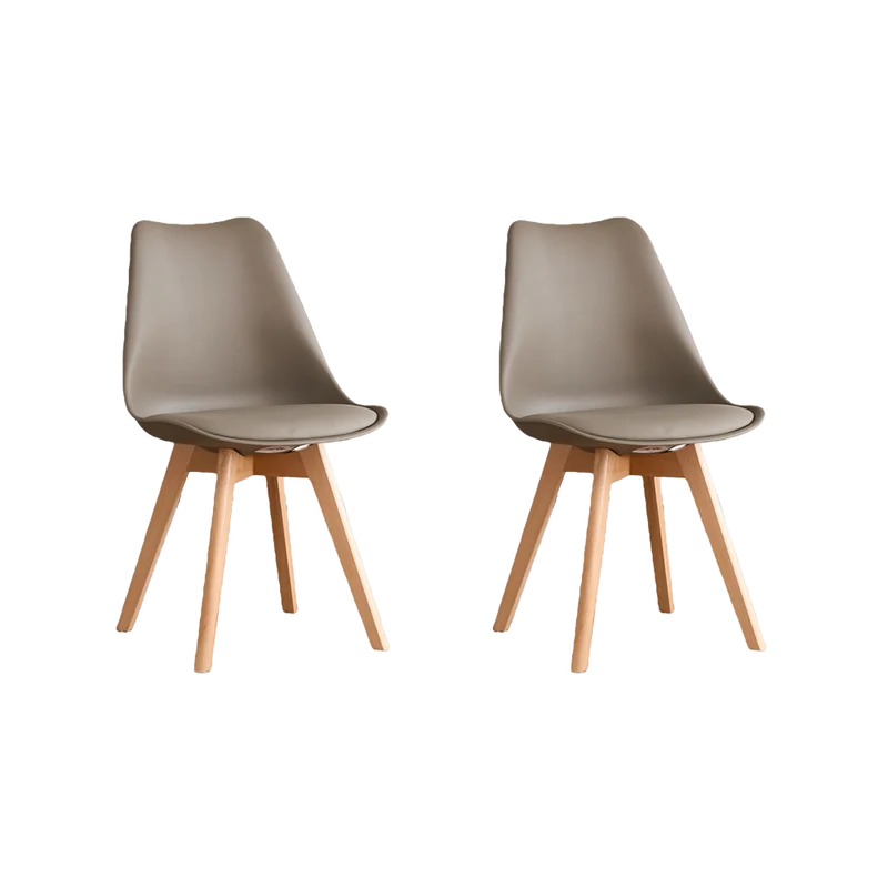 Set de 2 Sillas Fyn, Taupe, Diseño Minimalista con Espaldar, Cojín y Patas de Madera
