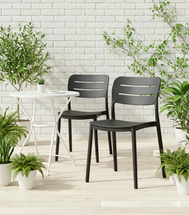 Set de 2 Sillas Harriman, Negro, con Medio Espaldar y Diseño Minimalista
