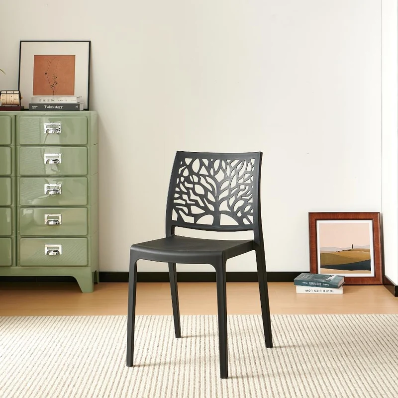 Set de 4 Sillas Harlem, Negro, con Espaldar en Forma de Árbol y Diseño Minimalista