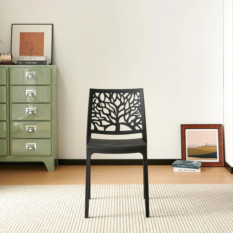 Set de 4 Sillas Harlem, Negro, con Espaldar en Forma de Árbol y Diseño Minimalista