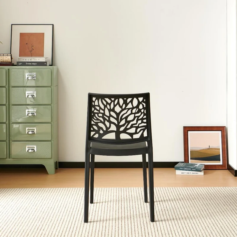 Set de 4 Sillas Harlem, Negro, con Espaldar en Forma de Árbol y Diseño Minimalista