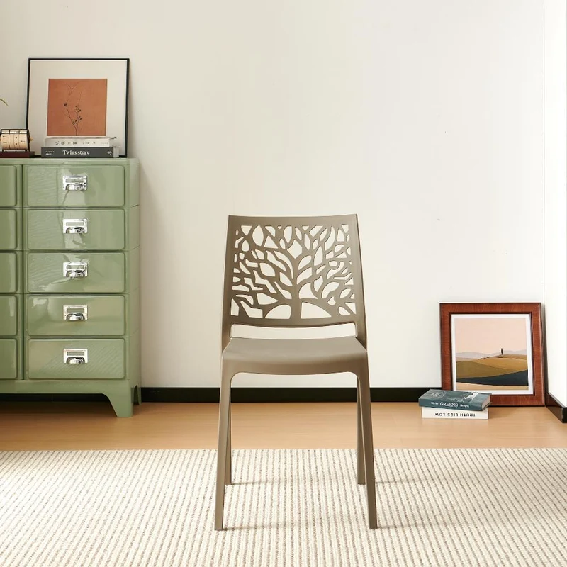 Set de 2 Sillas Harlem, Taupe, con Espaldar en Forma de Árbol y Diseño Minimalista