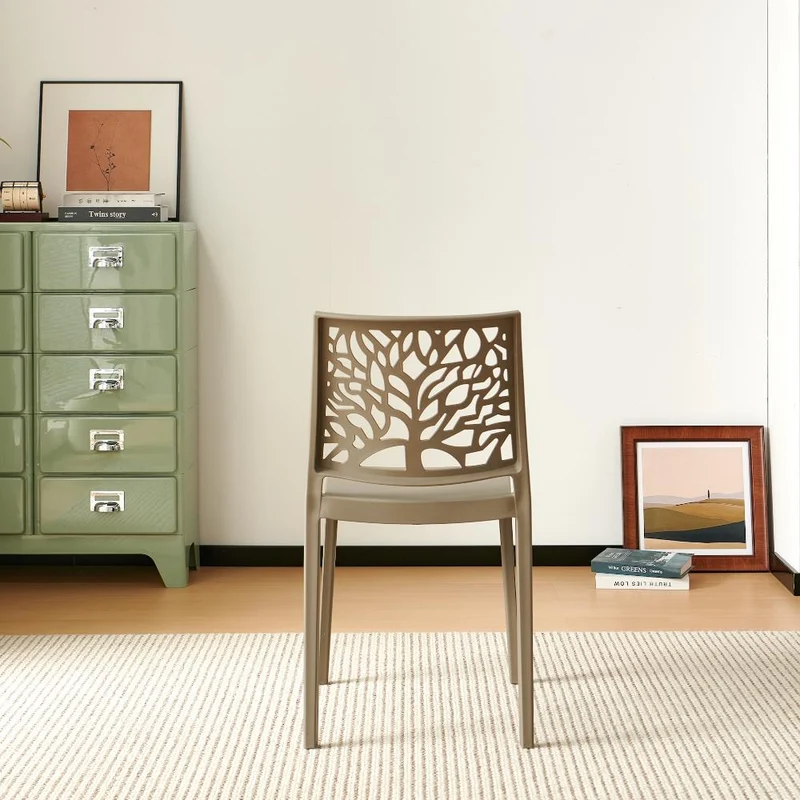 Set de 2 Sillas Harlem, Taupe, con Espaldar en Forma de Árbol y Diseño Minimalista