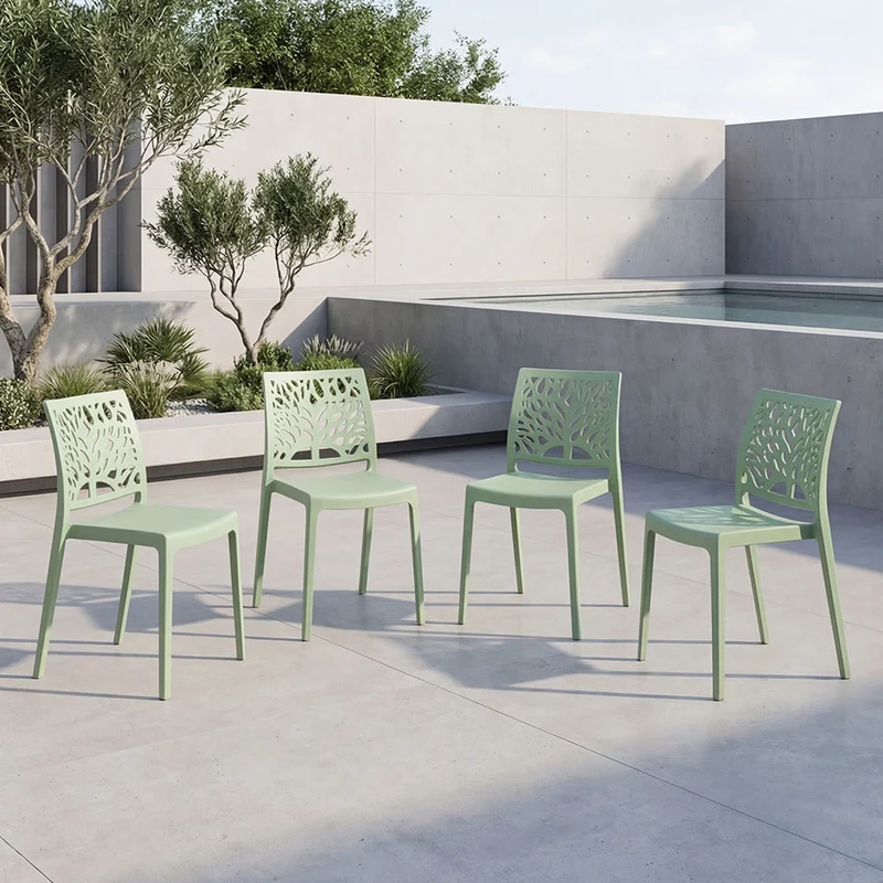 Set de 4 Sillas Harlem, Verde, con Espaldar en Forma de Árbol y Diseño Minimalista