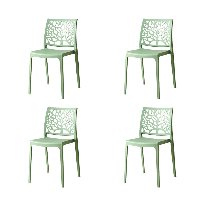 Set de 4 Sillas Harlem, Verde, con Espaldar en Forma de Árbol y Diseño Minimalista