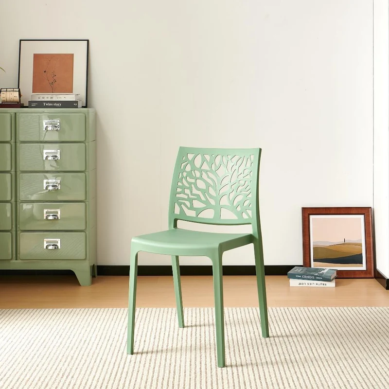 Set de 2 Sillas Harlem, Verde, con Espaldar en Forma de Árbol y Diseño Minimalista