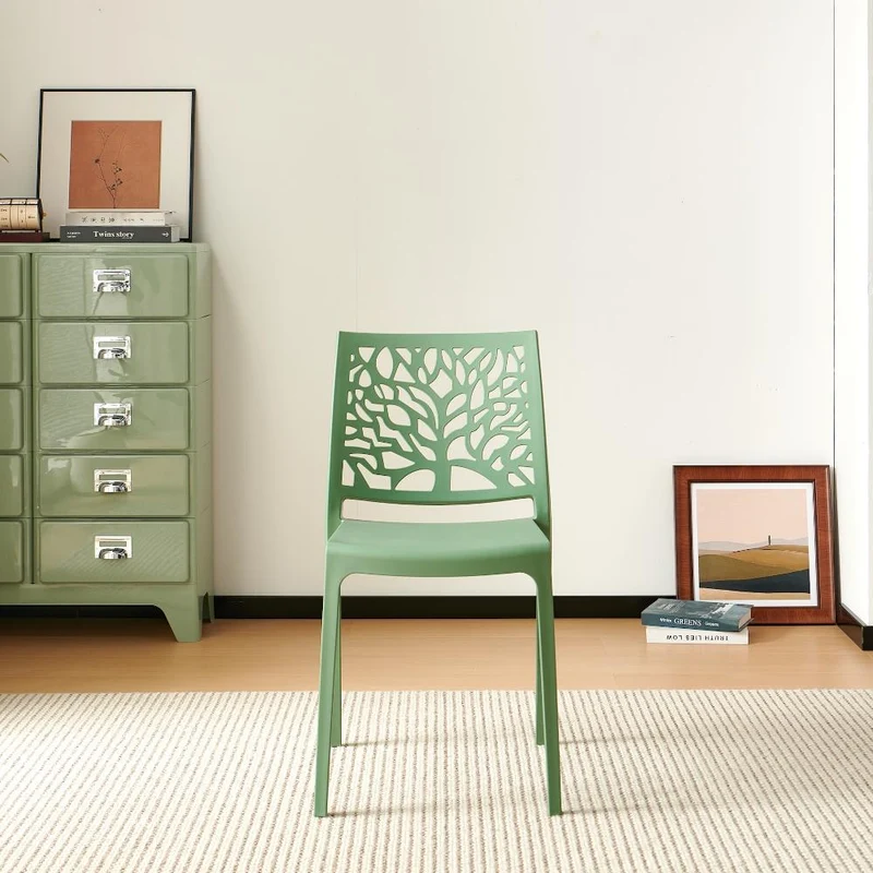 Set de 2 Sillas Harlem, Verde, con Espaldar en Forma de Árbol y Diseño Minimalista