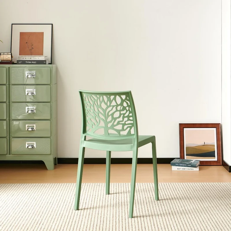 Set de 2 Sillas Harlem, Verde, con Espaldar en Forma de Árbol y Diseño Minimalista
