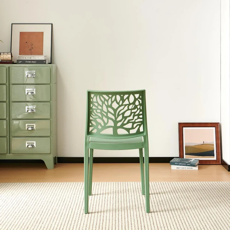 Set de 2 Sillas Harlem, Verde, con Espaldar en Forma de Árbol y Diseño Minimalista