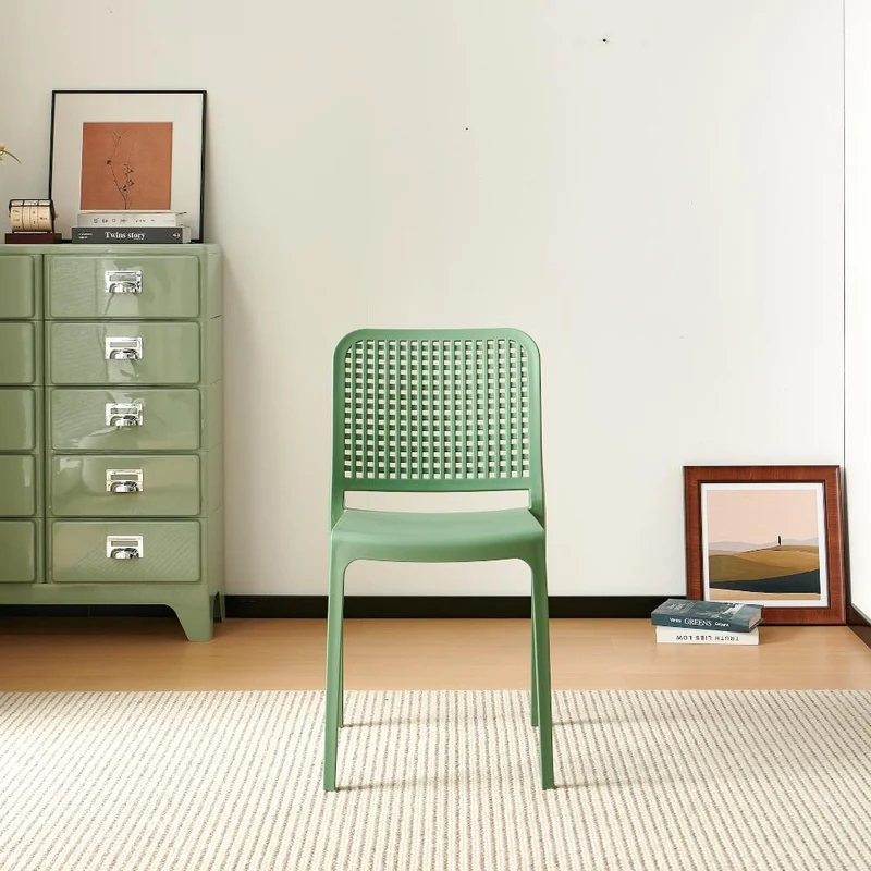 Set de 4 Sillas Bronx, Verde, con Espaldar en Cuadrados y Diseño Minimalista