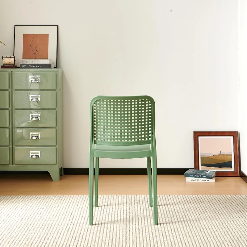 Set de 4 Sillas Bronx, Verde, con Espaldar en Cuadrados y Diseño Minimalista