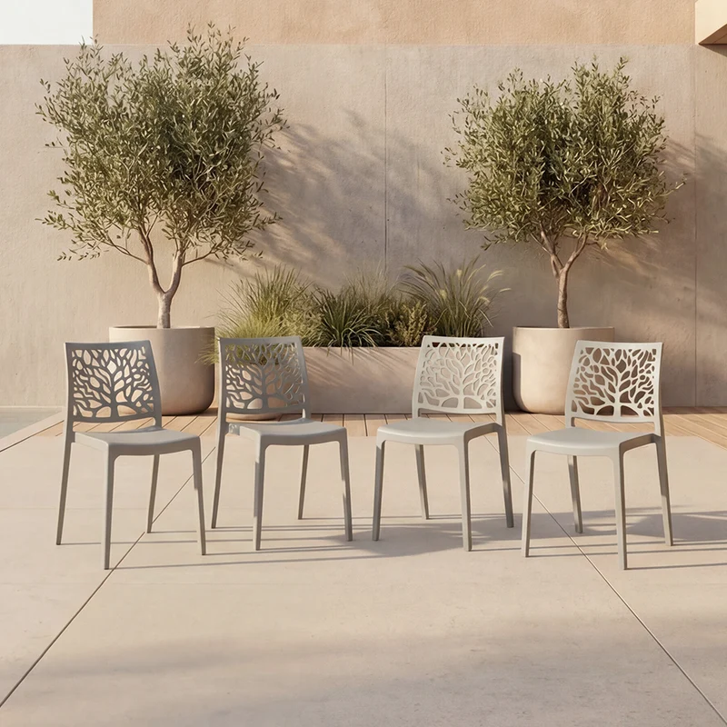 Set de 4 Sillas Harlem, Gris Oscuro, con Espaldar en Forma de Árbol y Diseño Minimalista