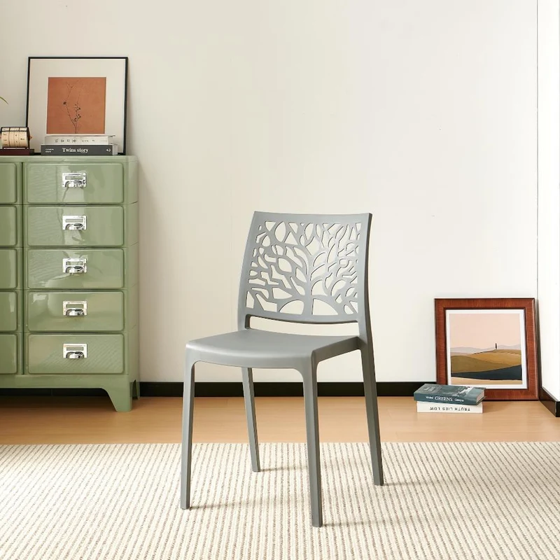 Set de 4 Sillas Harlem, Gris Oscuro, con Espaldar en Forma de Árbol y Diseño Minimalista