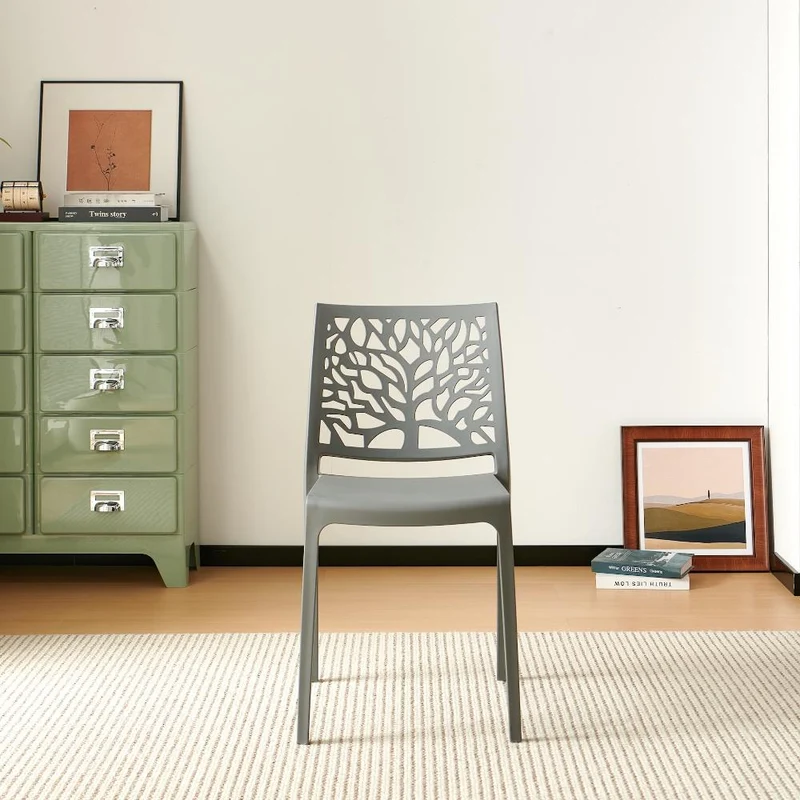 Set de 4 Sillas Harlem, Gris Oscuro, con Espaldar en Forma de Árbol y Diseño Minimalista