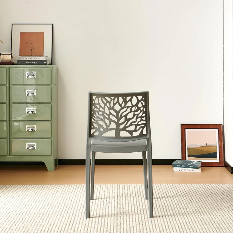Set de 4 Sillas Harlem, Gris Oscuro, con Espaldar en Forma de Árbol y Diseño Minimalista