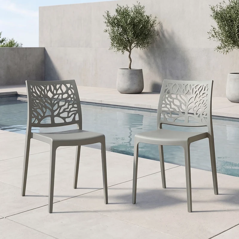 Set de 2 Sillas Harlem, Gris Oscuro, con Espaldar en Forma de Árbol y Diseño Minimalista