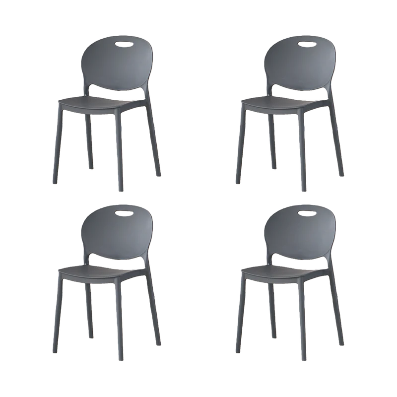 Set de 4 Sillas Queens, Gris Oscuro, con Espaldar Redondo y Diseño Minimalista