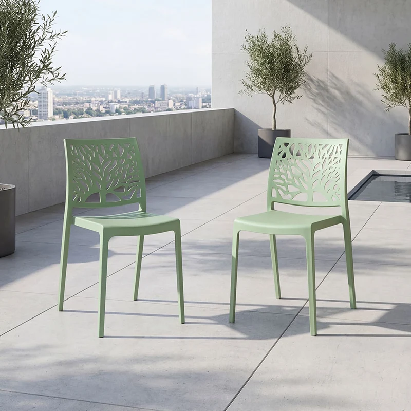 Set de 2 Sillas Harlem, Verde, con Espaldar en Forma de Árbol y Diseño Minimalista
