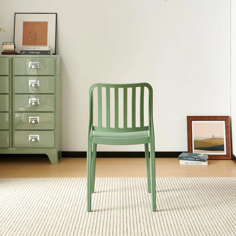 Set de 4 Sillas Brooklyn, Verde, con Espaldar en Rayas y Diseño Minimalista
