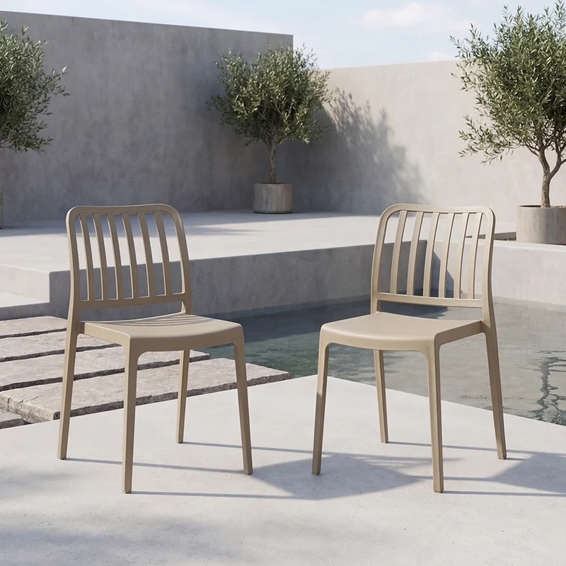 Set de 2 Sillas Brooklyn, Taupe, con Espaldar en Rayas y Diseño Minimalista