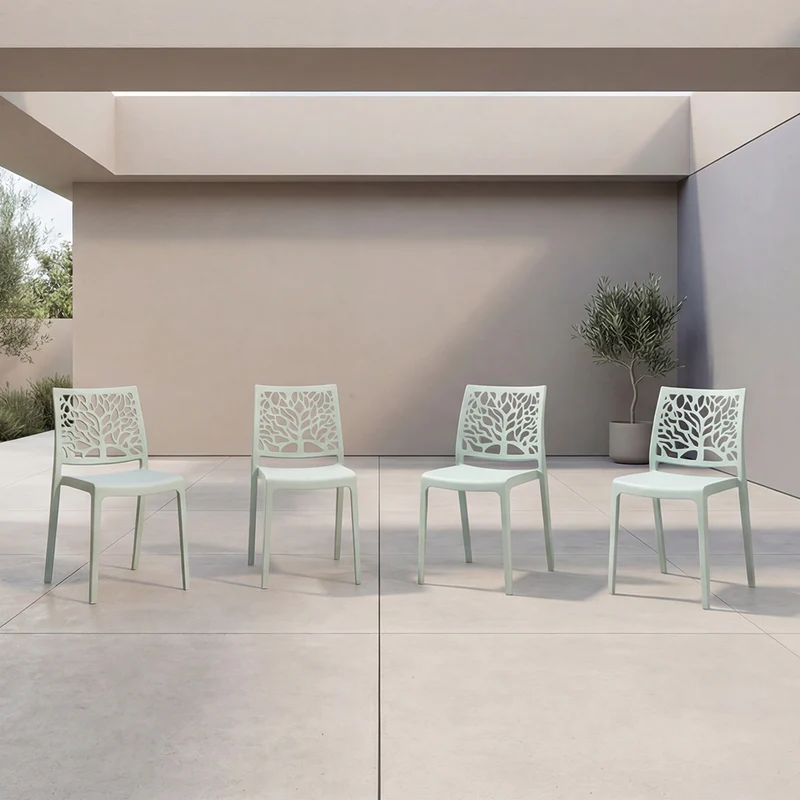 Set de 4 Sillas Harlem, Azul Claro, con Espaldar en Forma de Árbol y Diseño Minimalista