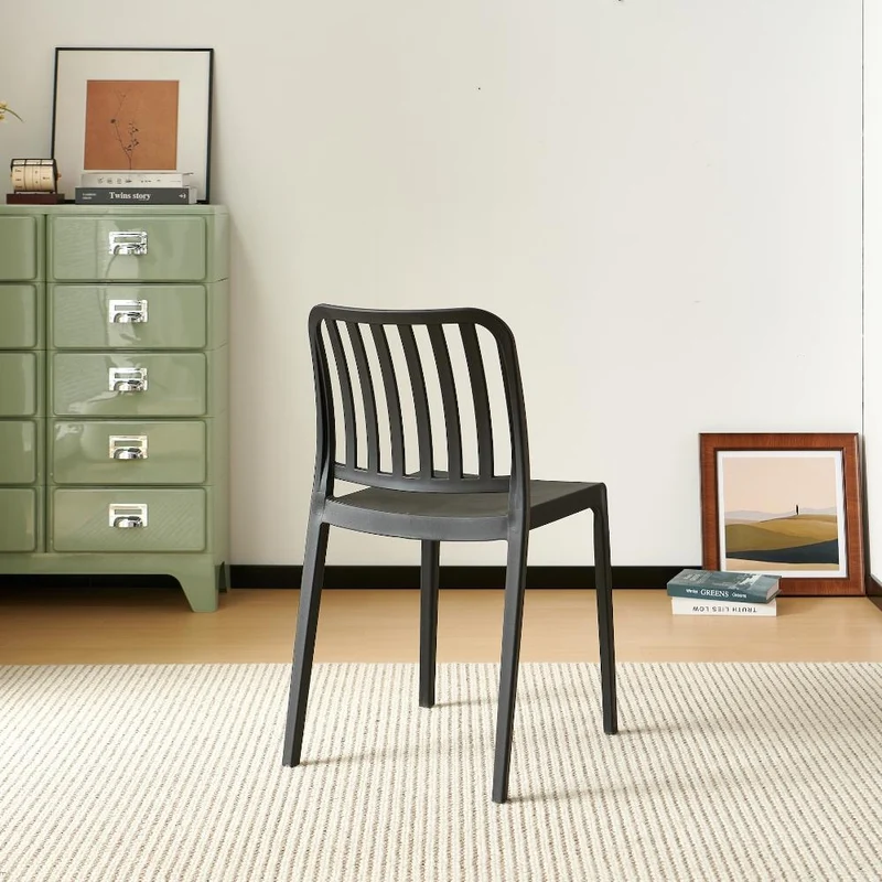 Set de 2 Sillas Brooklyn, Negro, con Espaldar en Rayas y Diseño Minimalista