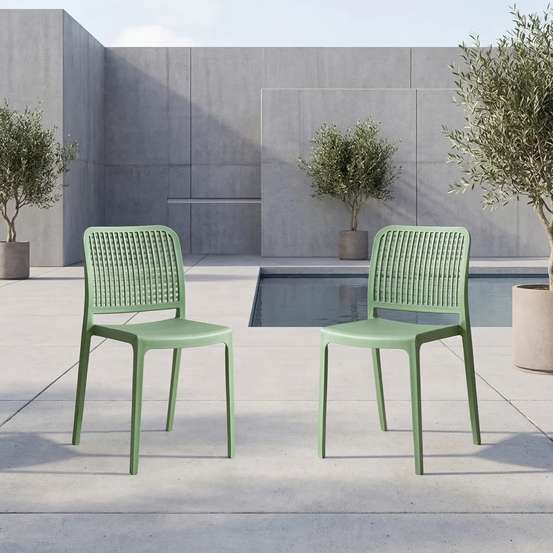 Set de 2 Sillas Bronx, Verde, con Espaldar en Cuadrados y Diseño Minimalista