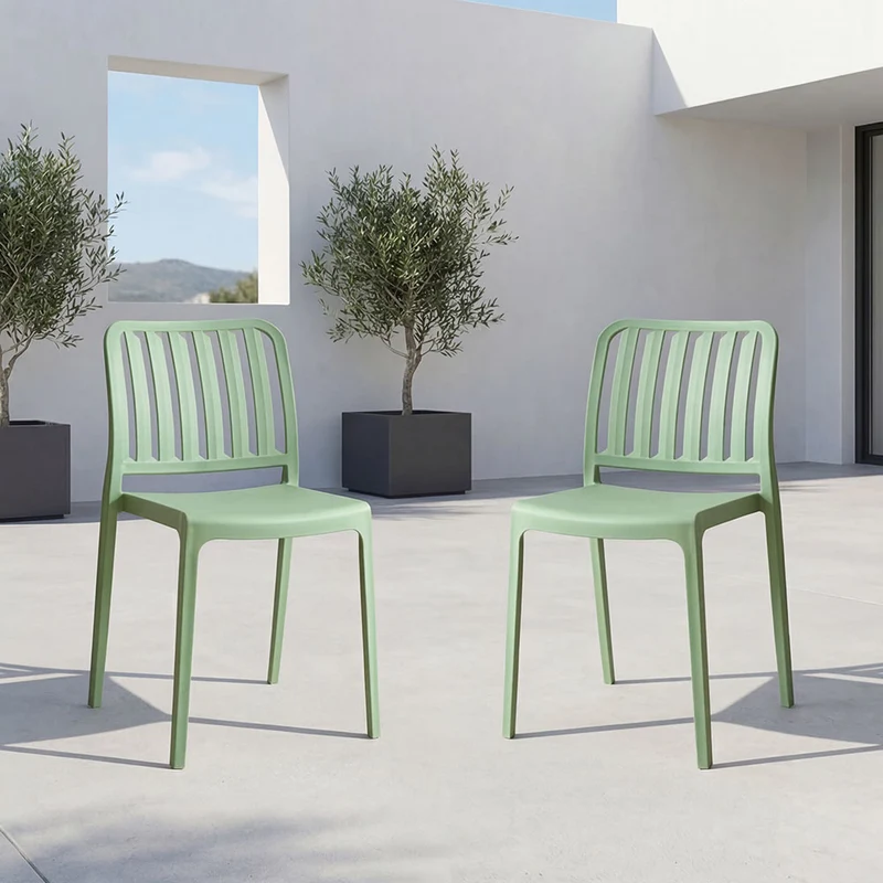 Set de 2 Sillas Brooklyn, Verde, con Espaldar en Rayas y Diseño Minimalista