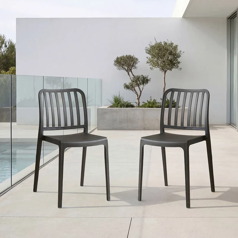 Set de 2 Sillas Brooklyn, Negro, con Espaldar en Rayas y Diseño Minimalista