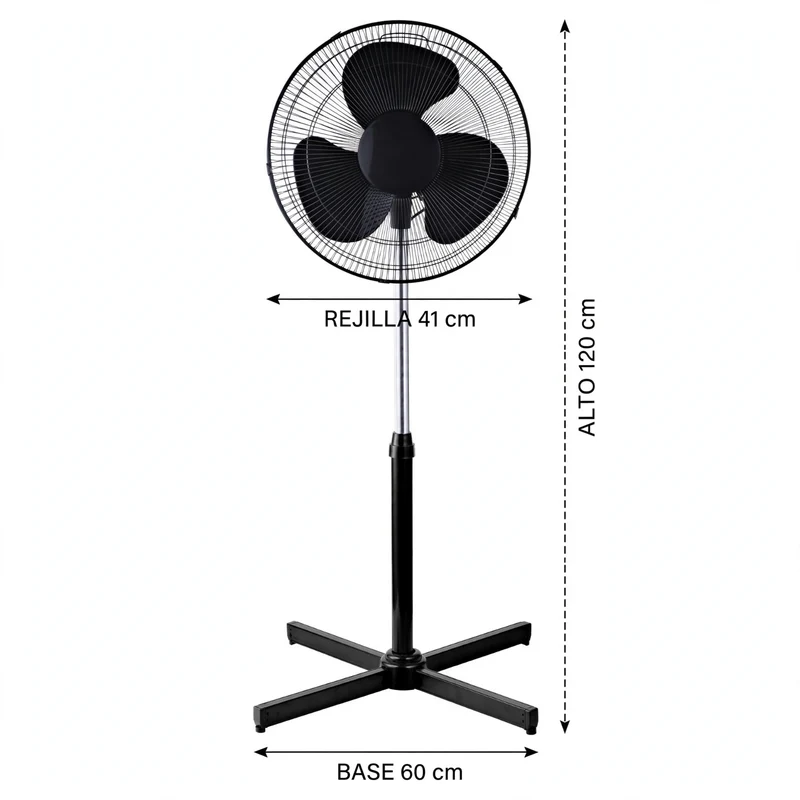 Ventilador Vertex 16, Negro, con Base en cruz, 3 Velocidades y 3 Aspas
