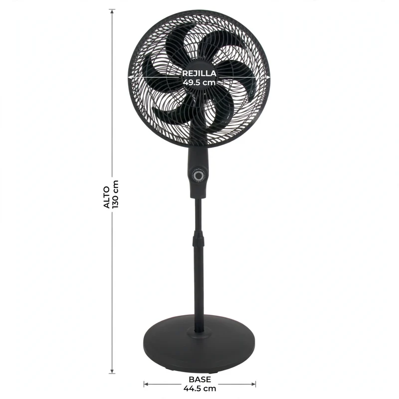 Ventilador Veronil 18, Negro, con Base en cruz, 3 Velocidades y 6 Aspas, 3 en 1