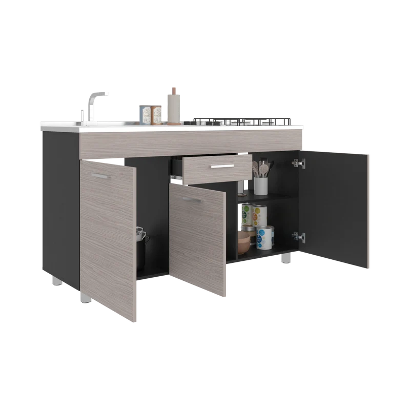 Gabinete Inferior de Cocina Rosa 150, Wengue y Positano, Con entrepaño Movil, No Incluye Mesón