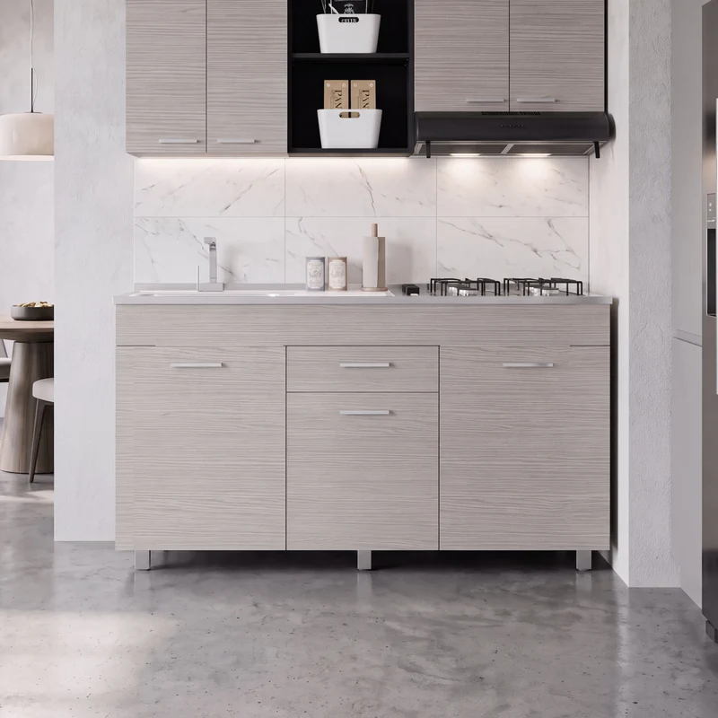 Gabinete Inferior de Cocina Rosa 150, Wengue y Positano, Con entrepaño Movil, No Incluye Mesón