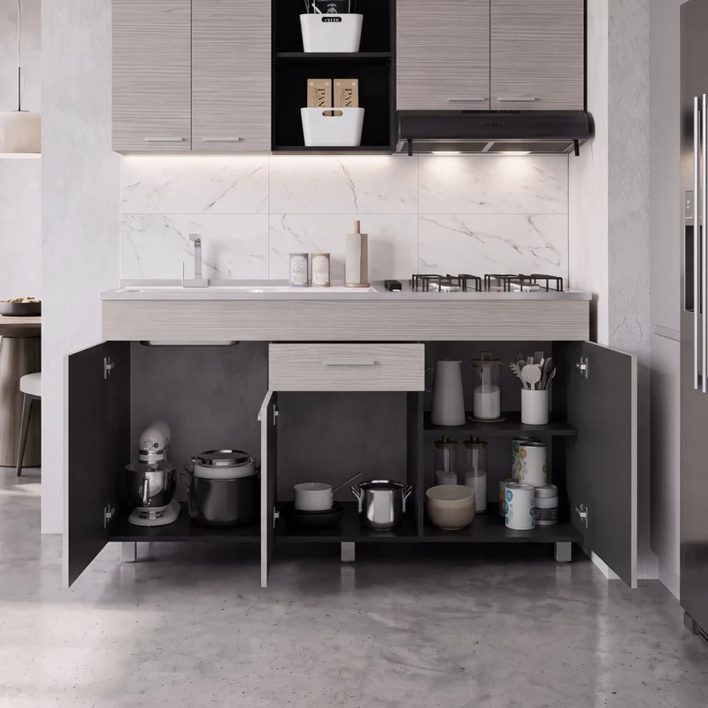 Gabinete Inferior de Cocina Rosa 150, Wengue y Positano, Con entrepaño Movil, No Incluye Mesón