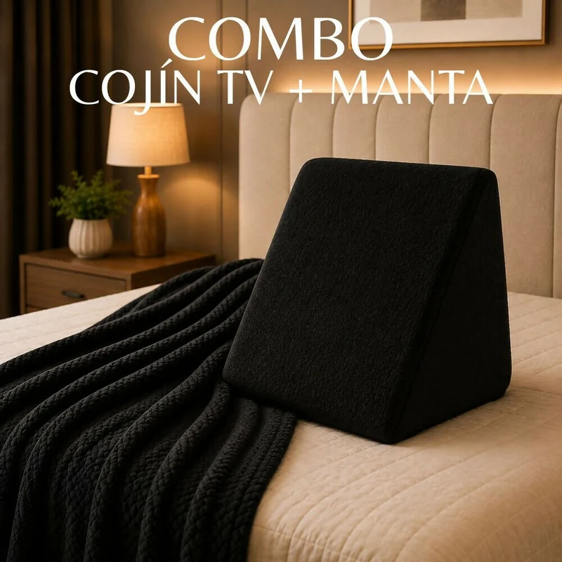 Combo Cojin Tv + Cobija Negro