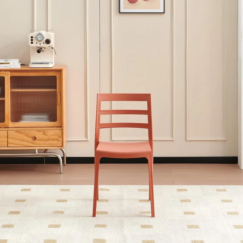 Set de 2 Sillas New York, Terracota, con Espaldar en Líneas y Diseño Minimalista