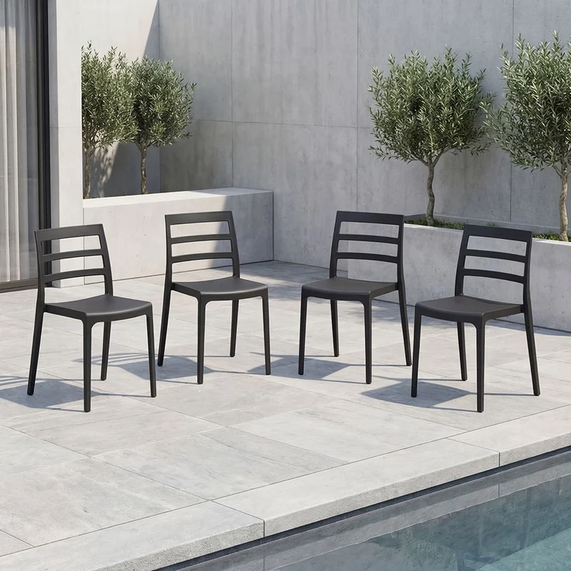 Set de 4 Sillas New York, Negro, con Espaldar en Líneas y Diseño Minimalista