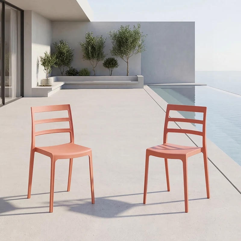 Set de 2 Sillas New York, Terracota, con Espaldar en Líneas y Diseño Minimalista