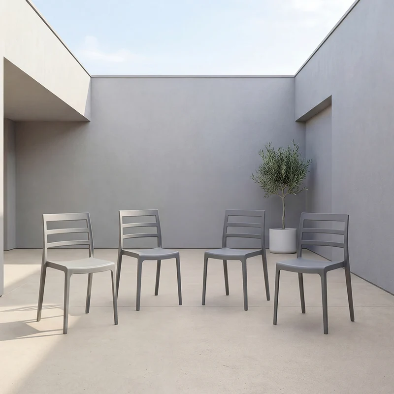 Set de 4 Sillas New York, Gris Oscuro, con Espaldar en Líneas y Diseño Minimalista