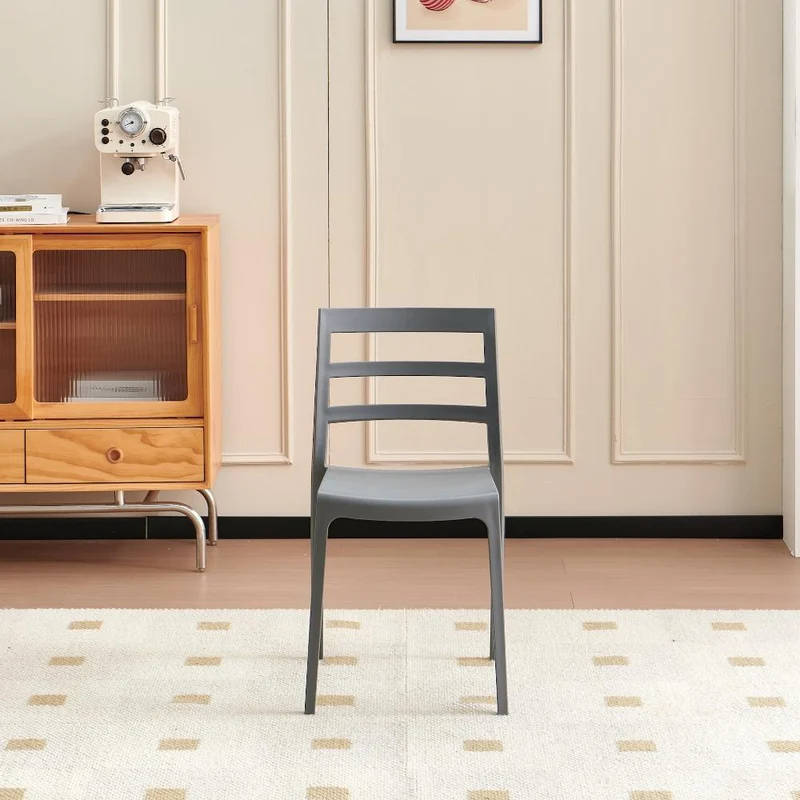 Set de 4 Sillas New York, Gris Oscuro, con Espaldar en Líneas y Diseño Minimalista