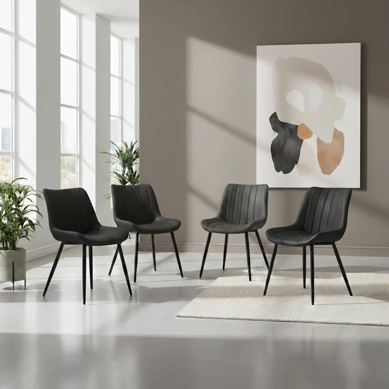 Set de 4 Sillas Nova, Color Negro, con Espaldar y Diseño Moderno