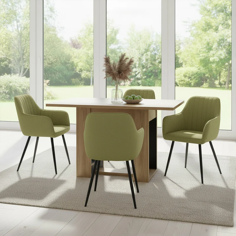 Set de 4 Sillas Neo, Color Verde, con Espaldar y Diseño Moderno