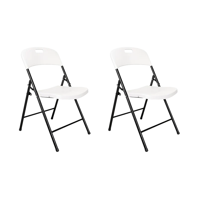 Set de 2 Sillas Plegable Dako, Blanco, Espaldar y Asiento en Material Plástico y Patas Metálicas
